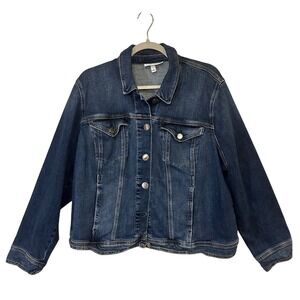 Lane Bryant Denim Jacket Women Size‎ 22 Blue Cotton Lyocell Blend Button Front